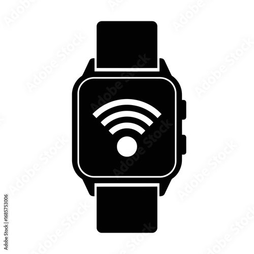 Vector art of black icon of a smartwatch with a wifi symbol on the screen