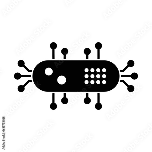 Vector art of abstract representation of a futuristic microchip or circuit board resembling a biological cell