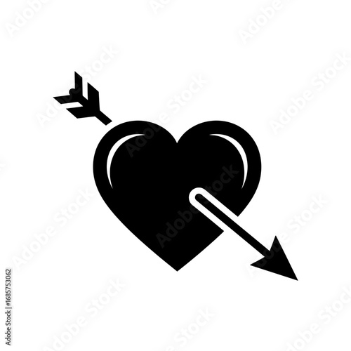 Vector art of black silhouette of a heart pierced by an arrow