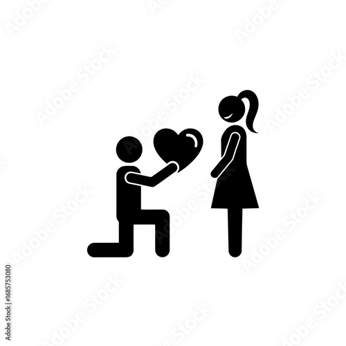 Vector art of man proposing to woman with heart symbol