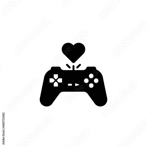 Vector art of black silhouette of a video game controller with a heart icon above it
