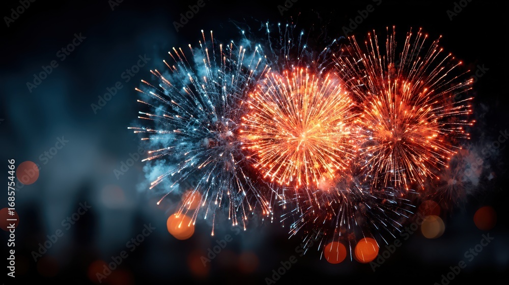 Fototapeta premium Spectacular Fireworks Display Against Night Sky Celebration Background