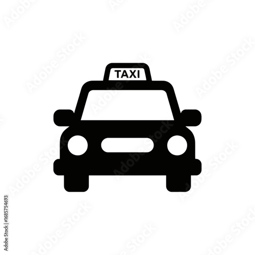 Vector art of black silhouette of a taxi car with the word taxi on top
