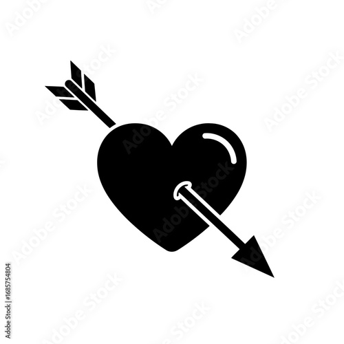 Vector art of black silhouette of a heart pierced by an arrow, isolated on a, symbolizing love and romance