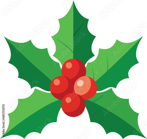 Vector art of holly sprig with red berries and green leaves, a classic symbol of christmas
