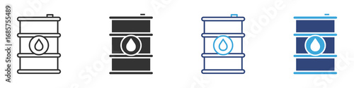 oil drum icon set, industrial oil barrel or drum icon set in outline and flat style , vector illustration. 