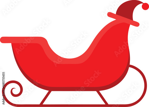 Vector art of red santas sleigh with a hat on top