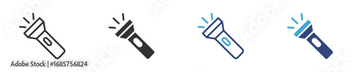Flashlight icon set. Pocket torch icon set in outline and flat style , Vector illustration