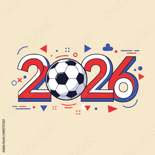 Soccer ball with 2026 year numbers illustration for football tournament vector design 
