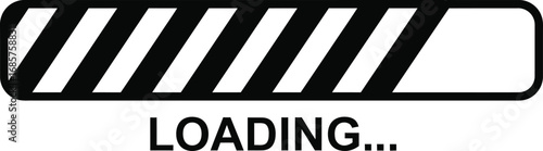 A black and white progress bar with diagonal stripes and the text "LOADING..." indicating a process is underway.