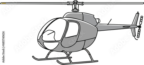 Small grey helicopter flying vector illustration with simple design and rotor blades