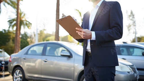 Wallpaper Mural Professional Man Inspecting Cars in Outdoor Lot Torontodigital.ca