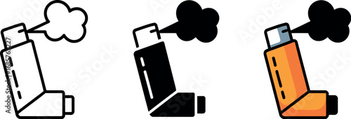 Asthma inhaler spraying medication to relieve breathing difficulties