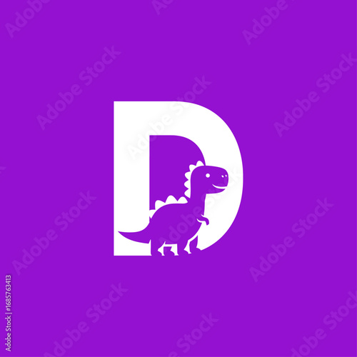 Dinosaur with letter D icon logo flat vector design