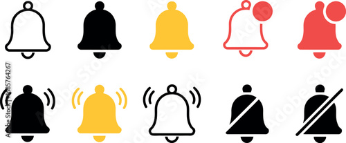 Collection of notification bell icons, showing active alerts and silent modes.