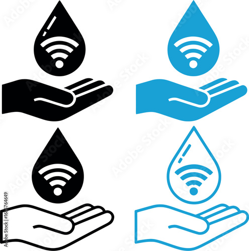 Hands gently receiving a symbolic drop of water with a Wi-Fi signal, representing connectivity and essential resources.