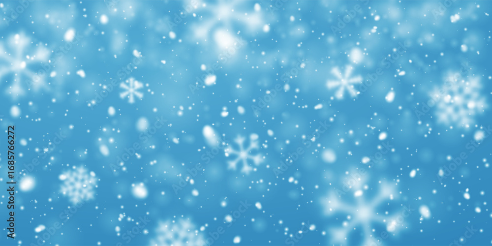 Fototapeta premium Christmas snow. Falling snowflakes on blue background. Snowfall. Vector illustration