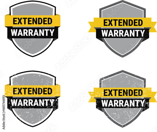 Extended warranty shield badge guarantee protection service plan insurance icon set