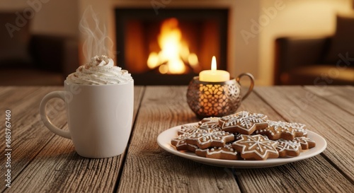 Wallpaper Mural Cozy Winter Evening With Hot Chocolate And Star Shaped Cookies Next To A Warm Fireplace Torontodigital.ca
