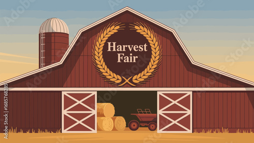 Harvest fair barn agriculture autumn rural farm country hay bales tractor silo