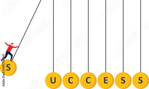 Ladder of great success, planning a path to achieve excellence in work, achieving goals and getting a career promotion,leadership skills and accuracy in setting goals, man launches success balls.


