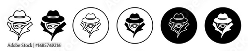 Spy agent icon set. Spy agent vector symbol in black filled and outlined style.