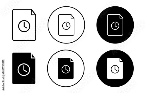 Temporary file icon set. Temporary file vector symbol in black filled and outlined style.