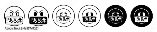 Swear face expression icon set. Swear face expression vector symbol in black filled and outlined style.