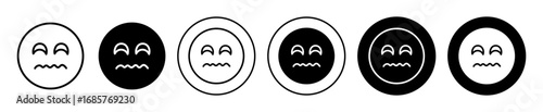 Scared expression face icon set. Scared expression face vector symbol in black filled and outlined style.