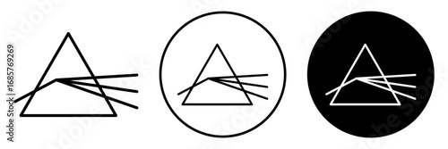 Prism dispersing light icon set. Prism dispersing light vector symbol in black filled and outlined style.