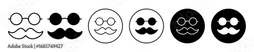 Glasses and mustache icon set. Glasses and mustache vector symbol in black filled and outlined style.