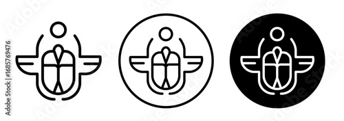 Egyptian scarab icon set. Egyptian scarab vector symbol in black filled and outlined style.