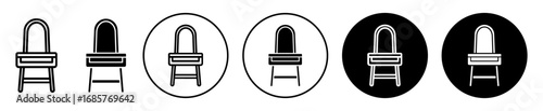 Baby chair icon set with highchair furniture symbol in outline and filled styles.