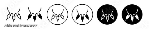 Automatic milking udder icon set with dairy farm equipment symbol in outline and filled styles.