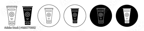Sun cream icon set in black filled and outlined style. suitable for UI designs