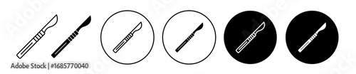 Scalpel icon set in black filled and outlined style. suitable for UI designs