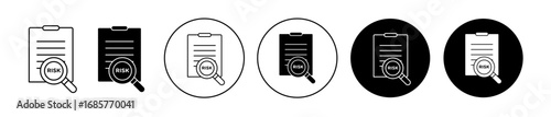 Risk icon set in black filled and outlined style. suitable for UI designs