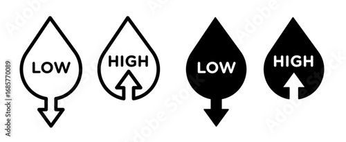 Low and high cholesterol icon set in black filled and outlined style. suitable for UI designs