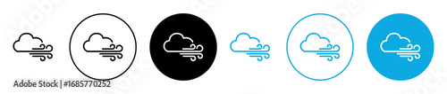 Wind clouds icons in black filled and outlined set