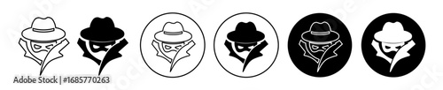 Spy icons in black filled and outlined set