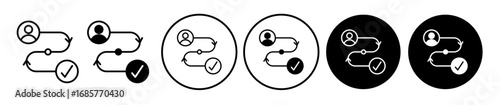 Customer journey icons in black filled and outlined set
