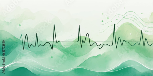 Abstract blue wave with medical heartbeat line and sound equalizer graph illustration
