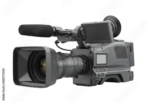 Professional broadcast video camera isolated on transparent background