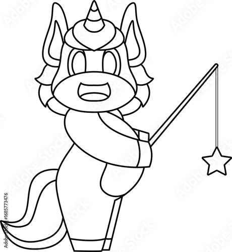 Unicorn Angler Fishing rod Fishing Animal Vector Grahic Art Illustration