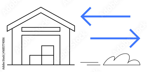 Warehouse with stacked boxes and arrows symbolizing logistics, shipping, and supply chain operations. Ideal for delivery, freight, storage, distribution, business efficiency, transportation simple