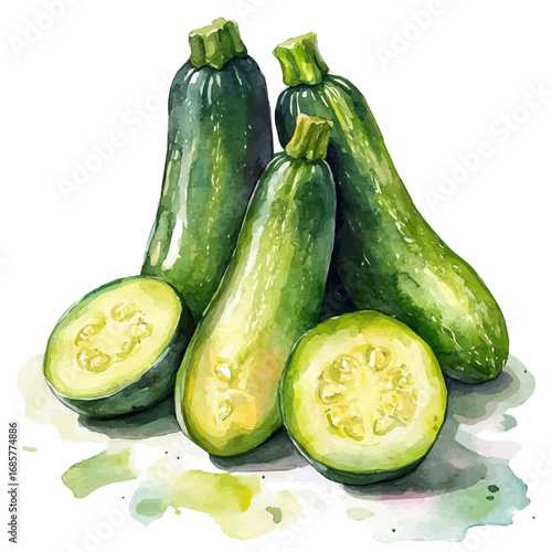 Zucchini, watercolor clipart vector, isolated on a white background.