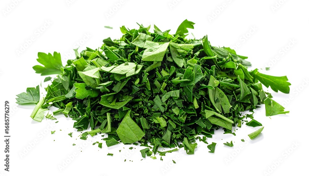 Obraz premium Vibrant Green Chopped Parsley Leaves, Aromatic Fresh Herb Ingredient