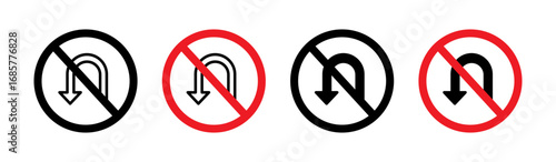 No u turn road sign set. vector illustration