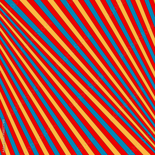 Diagonal striped illustration. Repeated color slanted lines background. Surface pattern design with linear ornament. Colorful disco lights motif. Stripes wallpaper. Angle rays. Pinstripes vector art.