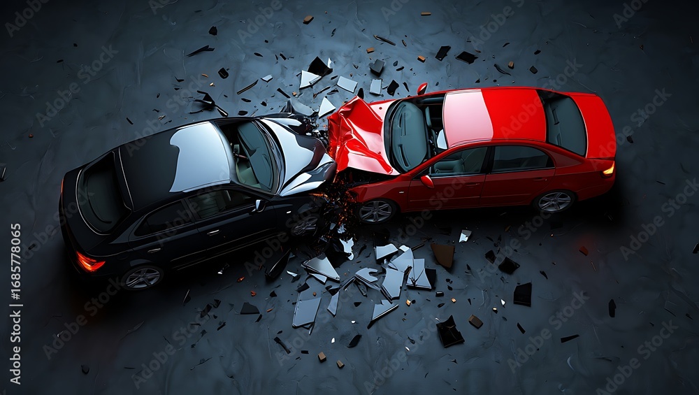 Naklejka premium Severe vehicle collision between two cars causing extensive damage